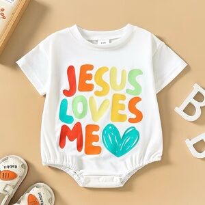 Colorful Jesus Loves Me Graphic Infant Baby Toddler Onesie Sz 12-18 mo